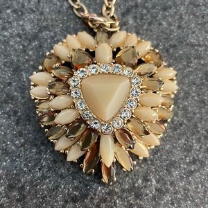 Banana Republic heart necklace tan brown stones faux diamonds